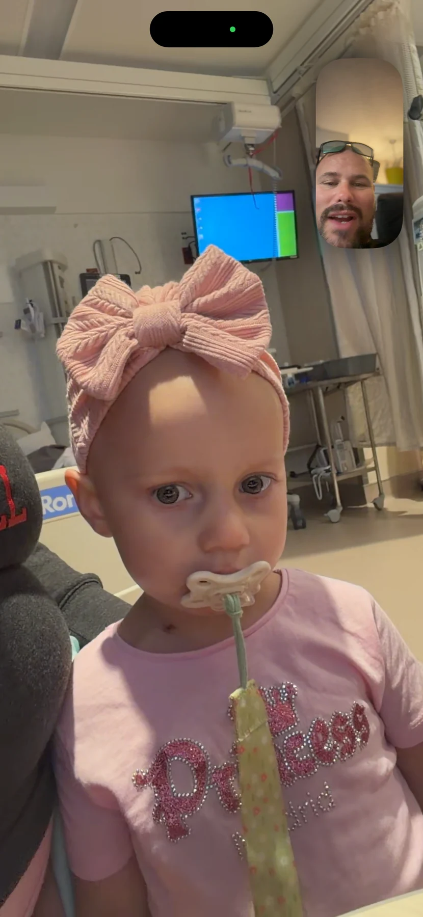 Remington during a video call from the hospital